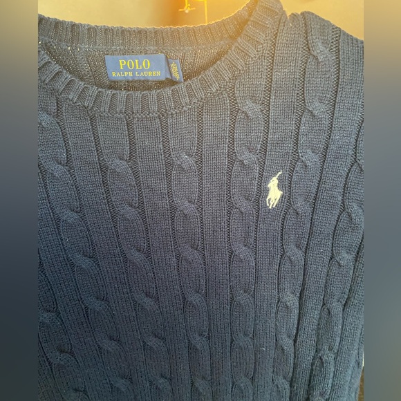 Ralph Lauren Dark Blue Cable Knit Crewneck Sweater - Picture 5 of 6